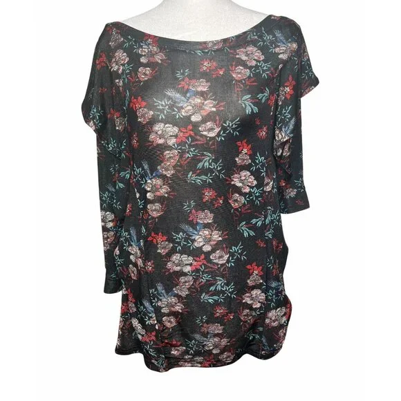 Free People Womens Dock Street Black & Red Boho Floral Ruffle Top Size Large - Picture 8 of 13